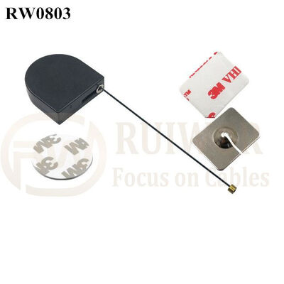 RW0803 D-Shaped Small Retractable Tether Plus With Rectangular Adhesive Metal Plate