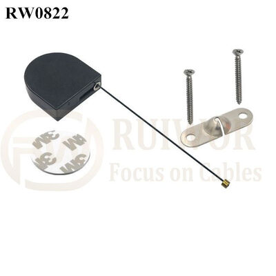 RW0822 D-Shaped Small Retractable Tether Plus Two Screw Perforated Oval Metal Plate Connector Installed By Screw