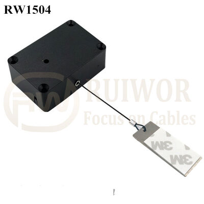 RW1504 Cuboid Multifunctional Retractable Cable With 45X19mm Rectangular Sticky Metal Plate Used In Supermarkets Security Retail Display