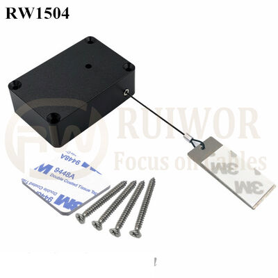 RW1504 Cuboid Multifunctional Retractable Cable With 45X19mm Rectangular Sticky Metal Plate Used In Supermarkets Security Retail Display