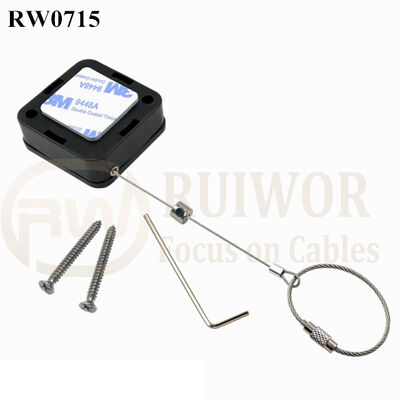 RW0715 Square Retractable Cable Plus Wire Rope Ring Catch For Retail Store Advertising Display
