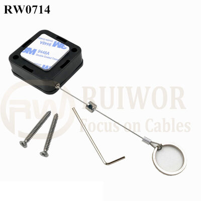 RW0714 Square Retractable Cable Plus With Demountable Key Ring For Retail Positioning Advertising Display