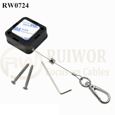 RW0724 Square Retractable Cable Plus Key Hook Wire Rope End As Tethered Mechanism