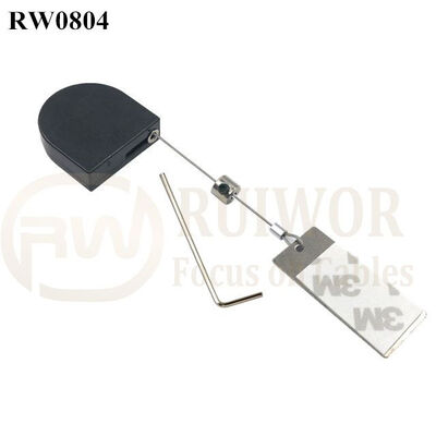 RW0804 D-Shaped Micro Retractable Tether Plus 45X19mm Rectangular Sticky Metal Plate