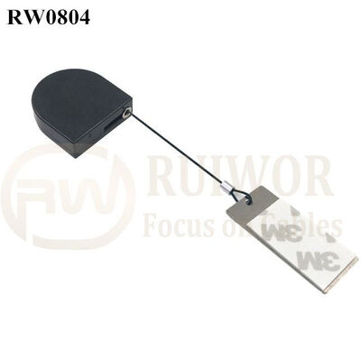 RW0804 D-Shaped Micro Retractable Tether Plus 45X19mm Rectangular Sticky Metal Plate
