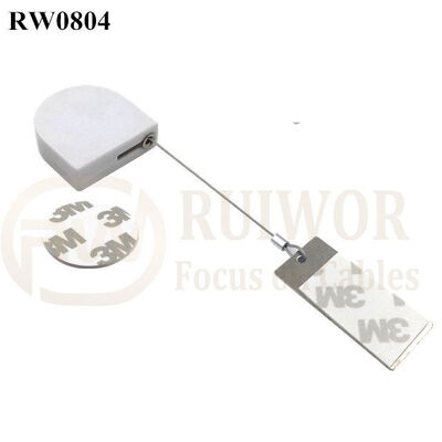RW0804 D-Shaped Micro Retractable Tether Plus 45X19mm Rectangular Sticky Metal Plate