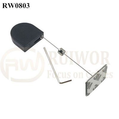 RW0803 D-Shaped Small Retractable Tether Plus With Rectangular Adhesive Metal Plate