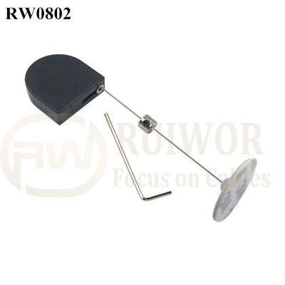 RW0802 D-Shaped Mini Retractable Tether Plus Dia 30mm Circular Adhesive ABS Plate For Store Retail Security