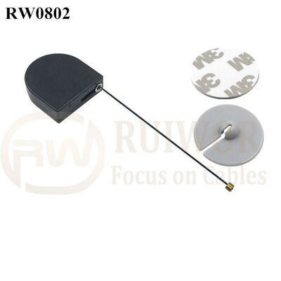 RW0802 D-Shaped Mini Retractable Tether Plus Dia 30mm Circular Adhesive ABS Plate For Store Retail Security
