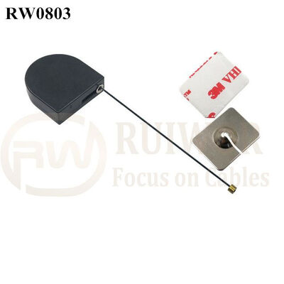 RW0803 D-Shaped Small Retractable Tether Plus With Rectangular Adhesive Metal Plate