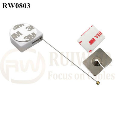RW0803 D-Shaped Small Retractable Tether Plus With Rectangular Adhesive Metal Plate