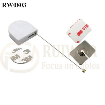 RW0803 D-Shaped Small Retractable Tether Plus With Rectangular Adhesive Metal Plate