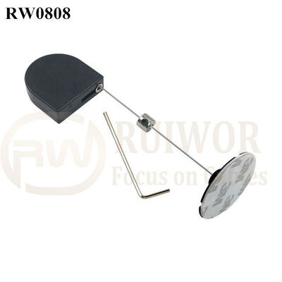 RW0808 D-Shaped Small Retractable Tether Plus Dia 38mm Circular Sticky Flexible ABS Plate