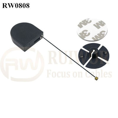 RW0808 D-Shaped Small Retractable Tether Plus Dia 38mm Circular Sticky Flexible ABS Plate
