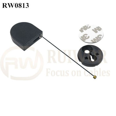 RW0813 D-Shaped Small Retractable Tether Plus Dia 30MMx5.5MM Circular Adhesive ABS Block As Security Equipment