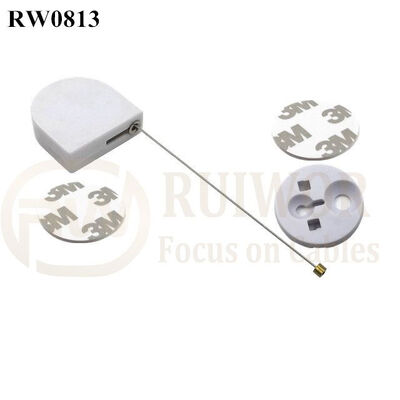 RW0813 D-Shaped Small Retractable Tether Plus Dia 30MMx5.5MM Circular Adhesive ABS Block As Security Equipment