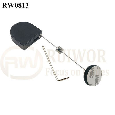 RW0813 D-Shaped Small Retractable Tether Plus Dia 30MMx5.5MM Circular Adhesive ABS Block As Security Equipment