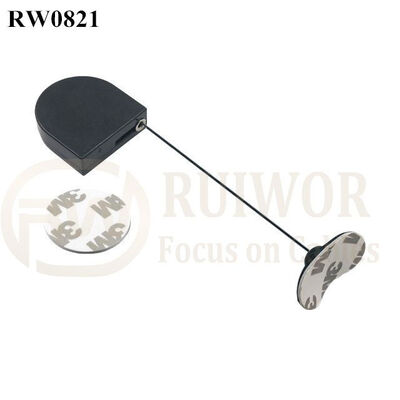 RW0821 D-Shaped Mini Retractable Tether Plus 33x19MM Oval Sticky Flexible Rubber Tips Cable Cord End