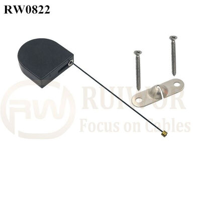 RW0822 D-Shaped Small Retractable Tether Plus Two Screw Perforated Oval Metal Plate Connector Installed By Screw