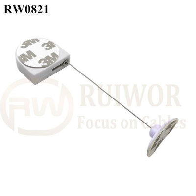 RW0821 D-Shaped Mini Retractable Tether Plus 33x19MM Oval Sticky Flexible Rubber Tips Cable Cord End