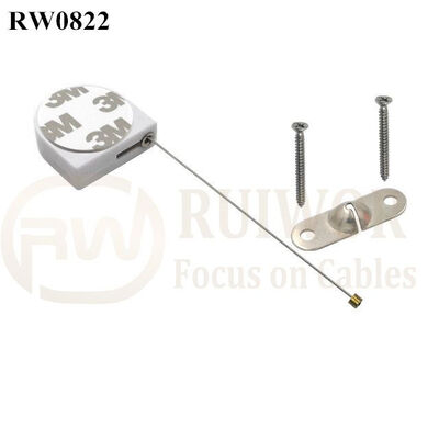 RW0822 D-Shaped Small Retractable Tether Plus Two Screw Perforated Oval Metal Plate Connector Installed By Screw