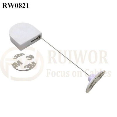 RW0821 D-Shaped Mini Retractable Tether Plus 33x19MM Oval Sticky Flexible Rubber Tips Cable Cord End