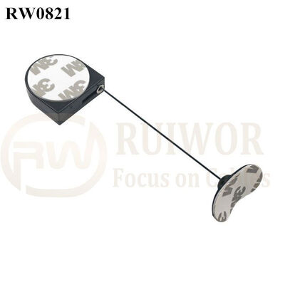 RW0821 D-Shaped Mini Retractable Tether Plus 33x19MM Oval Sticky Flexible Rubber Tips Cable Cord End