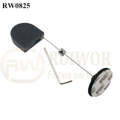 RW0825 D-Shaped Retractable Tether Plus Dia 38mm Circular Adhesive Plastic Plate Connector
