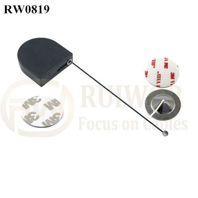 RW0819 D-Shaped Mini Retractable Tether Plus Dia 22mm Circular Sticky Metal Plate