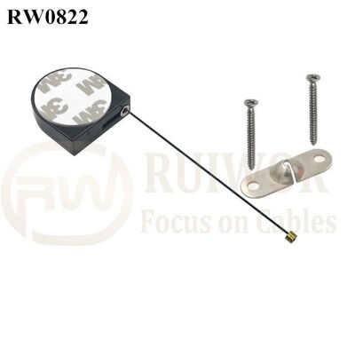 RW0822 D-Shaped Small Retractable Tether Plus Two Screw Perforated Oval Metal Plate Connector Installed By Screw