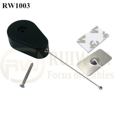 RW1003 Drop-Shaped Retractable Security Tether With Steel Wire Plus Rectangular Adhesive Metal Plate For Retail Products Display