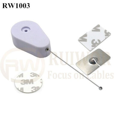 RW1003 Drop-Shaped Retractable Security Tether With Steel Wire Plus Rectangular Adhesive Metal Plate For Retail Products Display