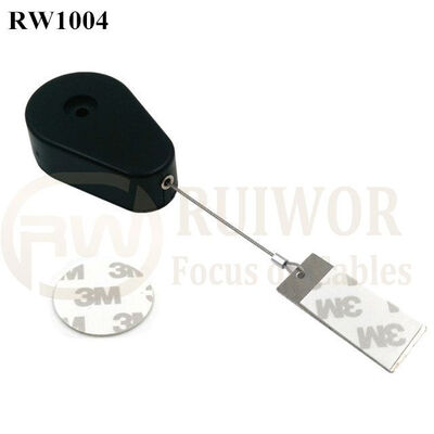 RW1004 Drop-Shaped Retractable Security Tether Plus 45X19mm Rectangular Sticky Metal Plate