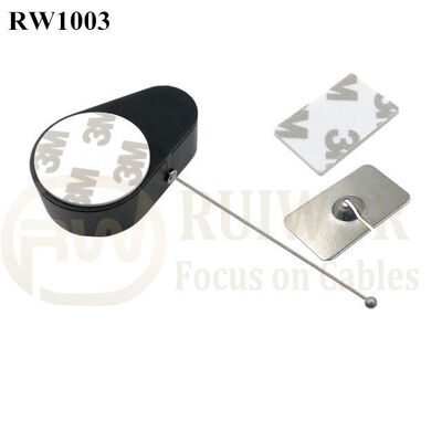 RW1003 Drop-Shaped Retractable Security Tether With Steel Wire Plus Rectangular Adhesive Metal Plate For Retail Products Display