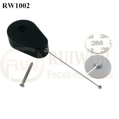 RW1002 Drop-Shaped Retractable Security Tether Plus Dia 30mm Circular Adhesive ABS Plate Store Anti Theft Display