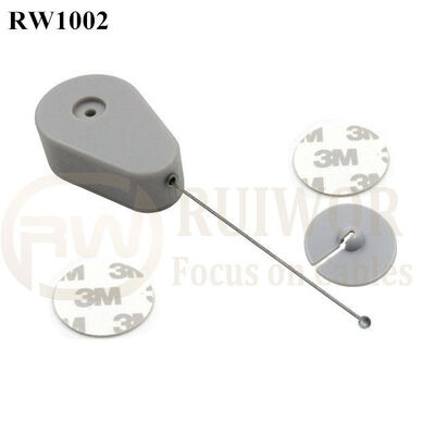 RW1002 Drop-Shaped Retractable Security Tether Plus Dia 30mm Circular Adhesive ABS Plate Store Anti Theft Display