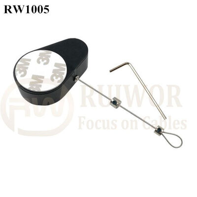 RW1005 Drop-Shaped Retractable Security Tether Plus Adjustalbe Lasso Loop By Small Lock And Allen Key For Anti Theft Display