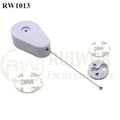 RW1013 Drop-Shaped Retractable Security Tether Plus Dia 30MMx5.5MM Circular Adhesive ABS Block For Advertising Display