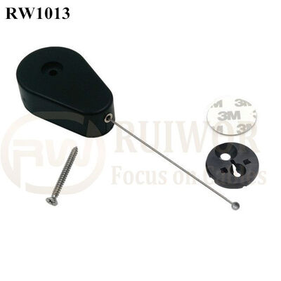 RW1013 Drop-Shaped Retractable Security Tether Plus Dia 30MMx5.5MM Circular Adhesive ABS Block For Advertising Display