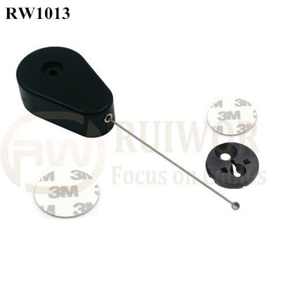 RW1013 Drop-Shaped Retractable Security Tether Plus Dia 30MMx5.5MM Circular Adhesive ABS Block For Advertising Display