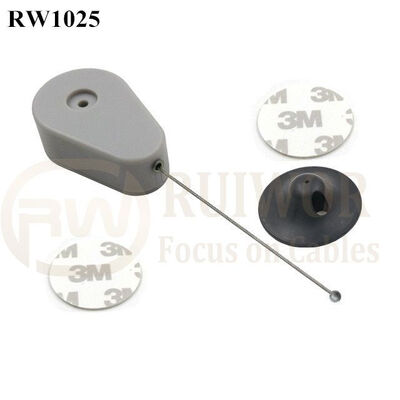 RW1025 Drop-Shaped Retractable Security Tether Plus Dia 38mm Circular Adhesive Plastic Plate