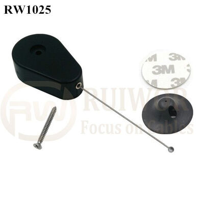RW1025 Drop-Shaped Retractable Security Tether Plus Dia 38mm Circular Adhesive Plastic Plate