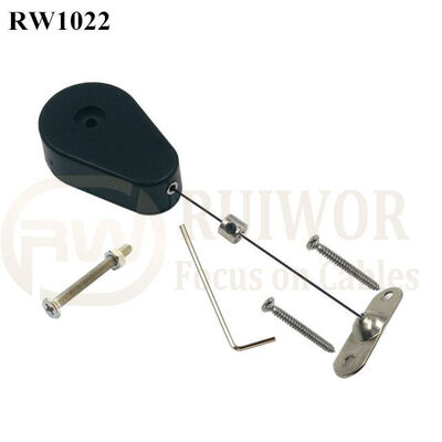 RW1022 Drop-Shaped Retractable Security Tether Plus 10x31MM Two Screw Perforated Oval Metal Plate Connector Installed By Screw