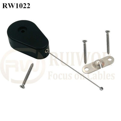 RW1022 Drop-Shaped Retractable Security Tether Plus 10x31MM Two Screw Perforated Oval Metal Plate Connector Installed By Screw