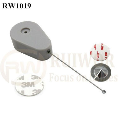 RW1019 Drop-Shaped Retractable Security Tether With 22mm Metal Round Clinging Plate End For Small Product Display