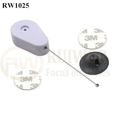 RW1025 Drop-Shaped Retractable Security Tether Plus Dia 38mm Circular Adhesive Plastic Plate