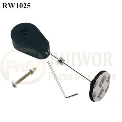 RW1025 Drop-Shaped Retractable Security Tether Plus Dia 38mm Circular Adhesive Plastic Plate