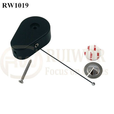 RW1019 Drop-Shaped Retractable Security Tether With 22mm Metal Round Clinging Plate End For Small Product Display