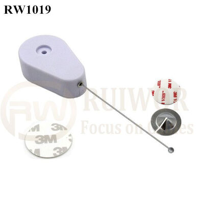 RW1019 Drop-Shaped Retractable Security Tether With 22mm Metal Round Clinging Plate End For Small Product Display