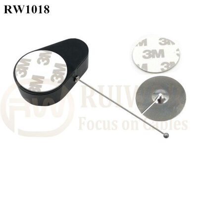 RW1018 Drop-Shaped Retractable Security Tether Plus 38mm Circular Sticky Metal Plate For Product Retail Display